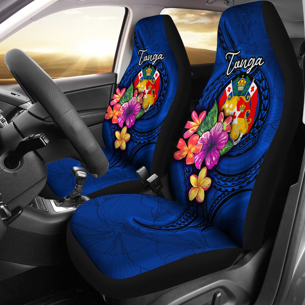 Tonga Polynesian Car Seat Covers - Floral With Seal Blue Universal Fit Blue - Polynesian Pride