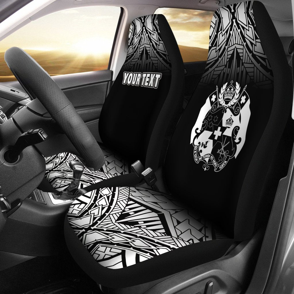 Tonga Custom Personalised Car Seat Covers - Tonga Coat Of Arms Polynesian Tattoo Fog Black Universal Fit Black - Polynesian Pride