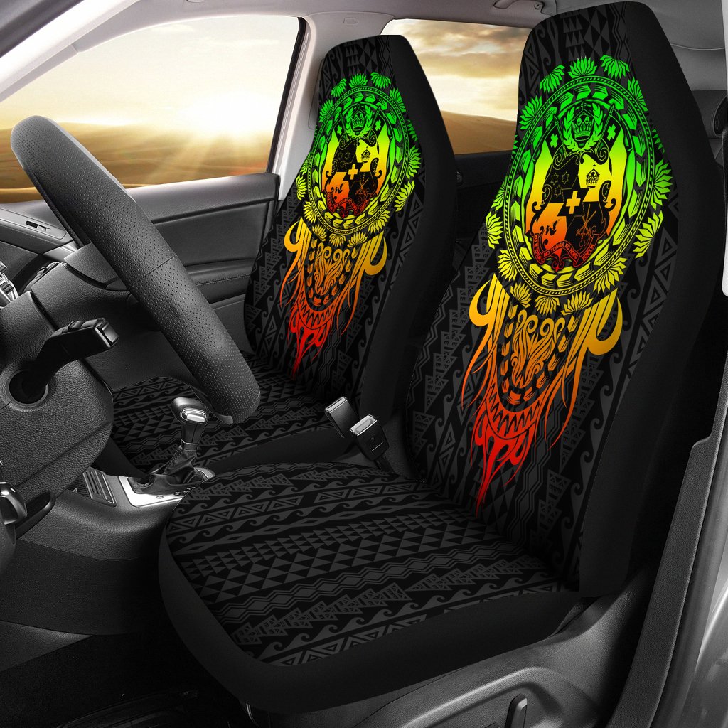 Tonga Polynesian Car Seat Covers - Tattoo Pattern With Seal Reggae Universal Fit Reggae - Polynesian Pride