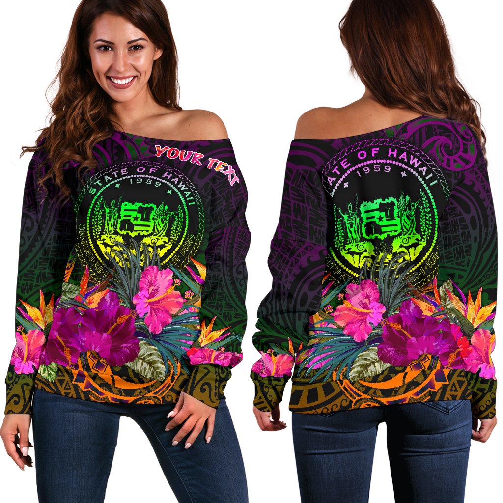 Polynesian Hawaii Personalised Women's Off Shoulder Sweater - Summer Hibiscus Art - Polynesian Pride