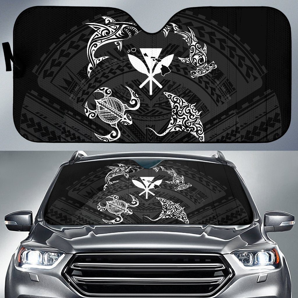 Polynesian Turtle Hammerhead Shark Manta Ray Hawaii Car Sun Shade Circle - AH - White Auto Sun Shade Universal Fit White - Polynesian Pride