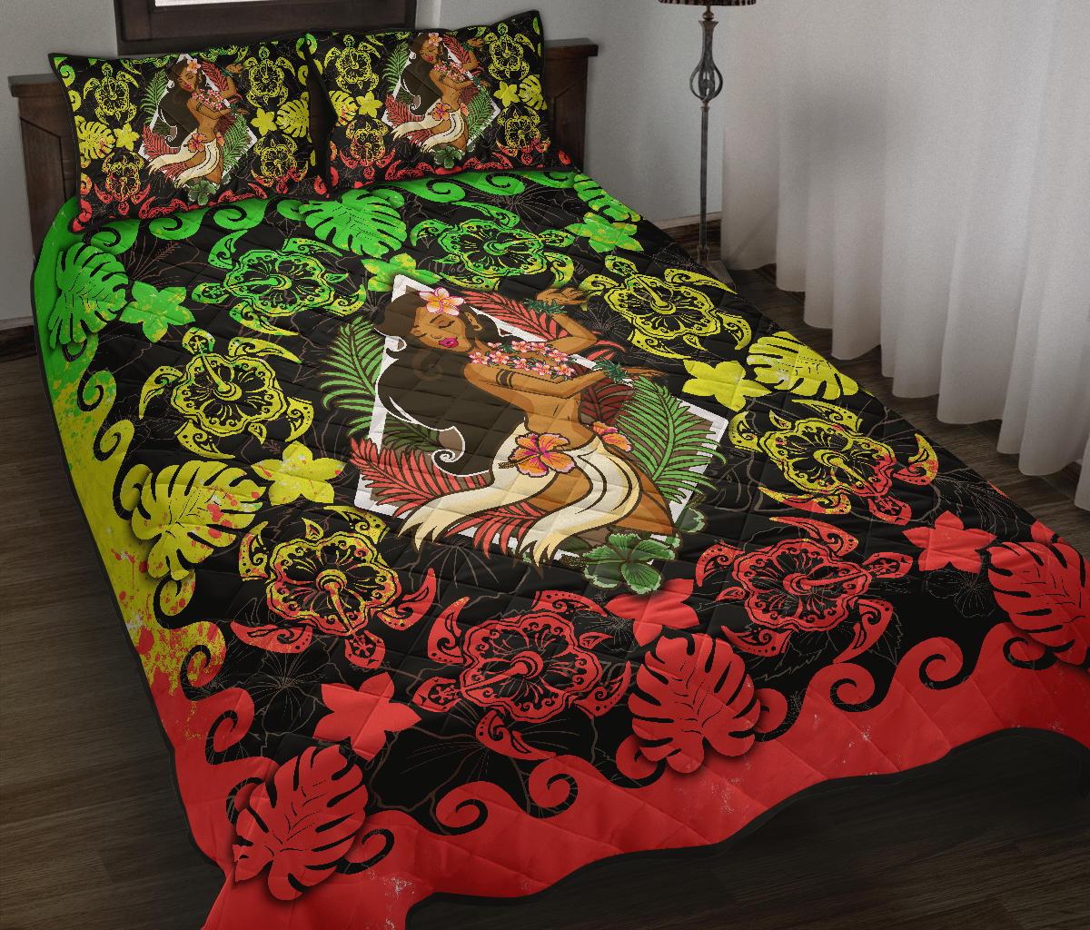 Hawaii Polynesian Quilt Bed Set - Hawaiian Dancing Girl Reggae - Polynesian Pride