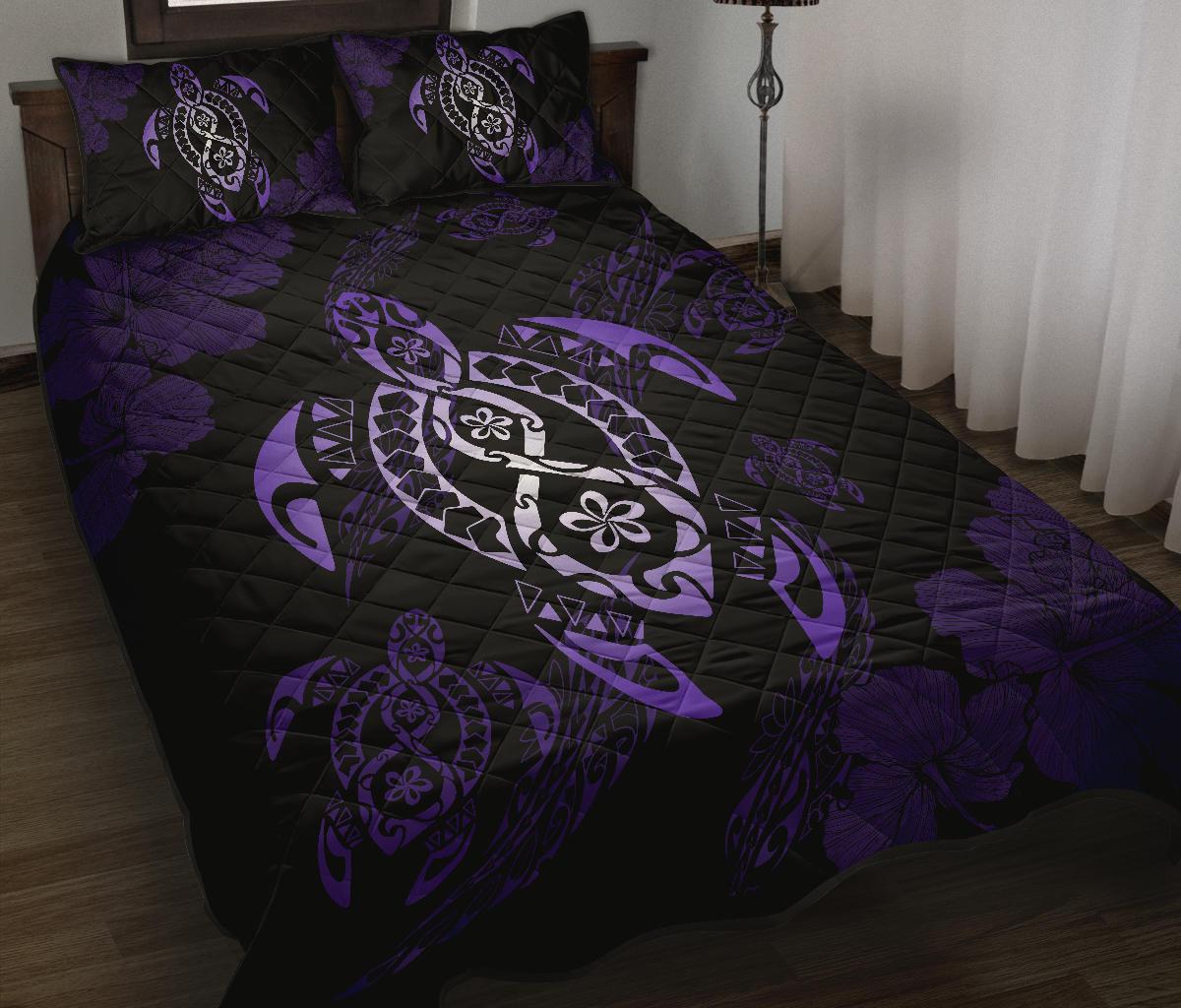 Hawaii Polynesian Turtle Quilt Bed Set Flow Of Turtle Purple - Polynesian Pride
