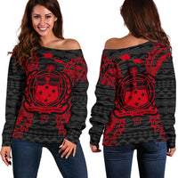 Samoa Polynesian Shoulder Sweater Map Red Red - Polynesian Pride