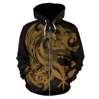 Polynesian Hawaii All Over Zip up Hoodie Kanaka Maoli Gold Turtle - Polynesian Pride
