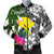 Hawaii Men's Bomber Jacket White - Turtle Plumeria Banana Leaf White - Polynesian Pride