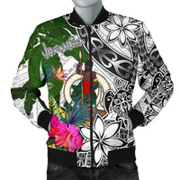 Vanuatu Men's Bomber Jacket White - Turtle Plumeria Banana Leaf White - Polynesian Pride
