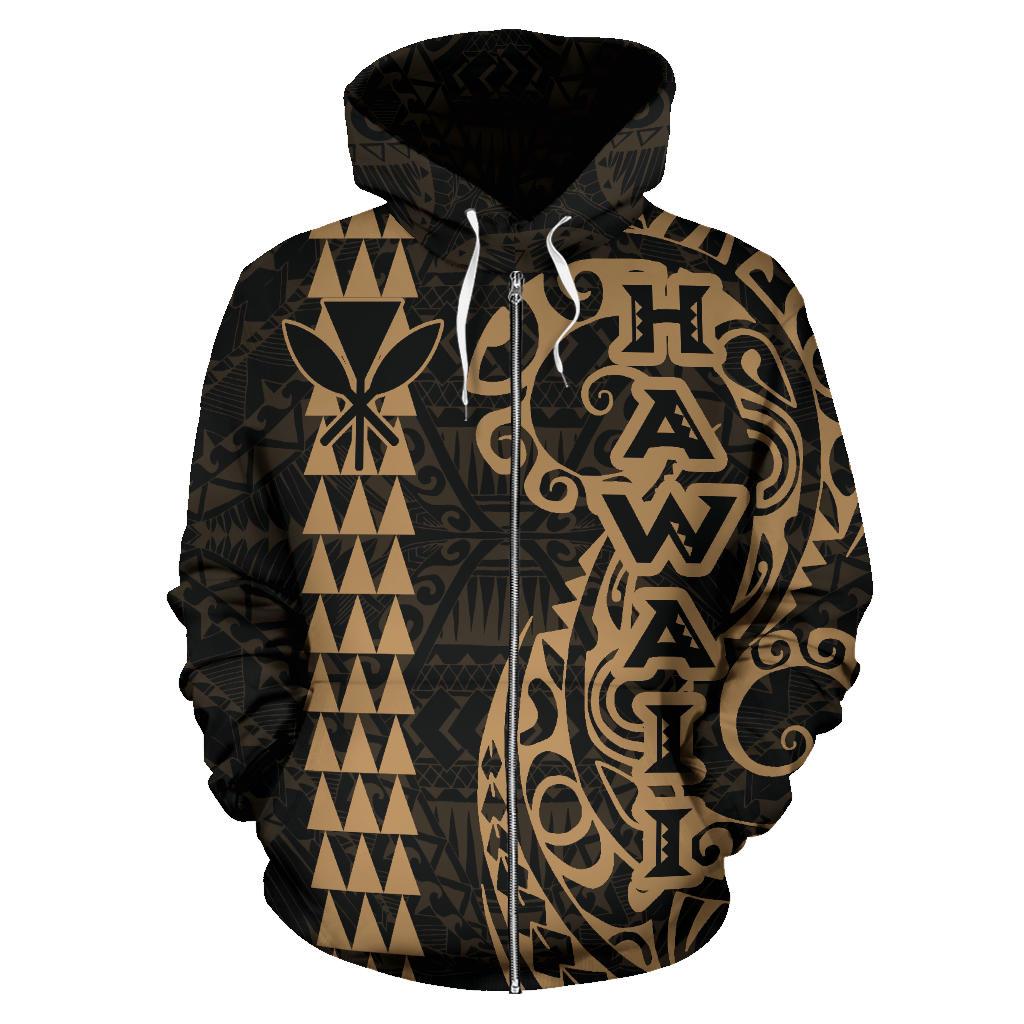 Hawaii Tattoo Zip up Hoodie Gold - Polynesian Pride