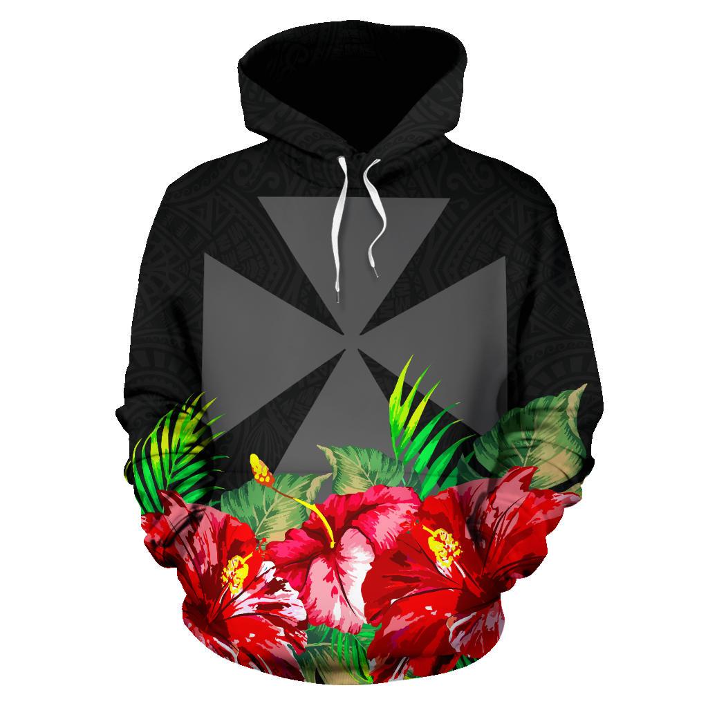 Wallis nd Futuna Polynesian Hoodie Black Hibiscus - Polynesian Pride