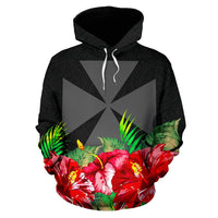 Wallis nd Futuna Polynesian Hoodie Black Hibiscus - Polynesian Pride