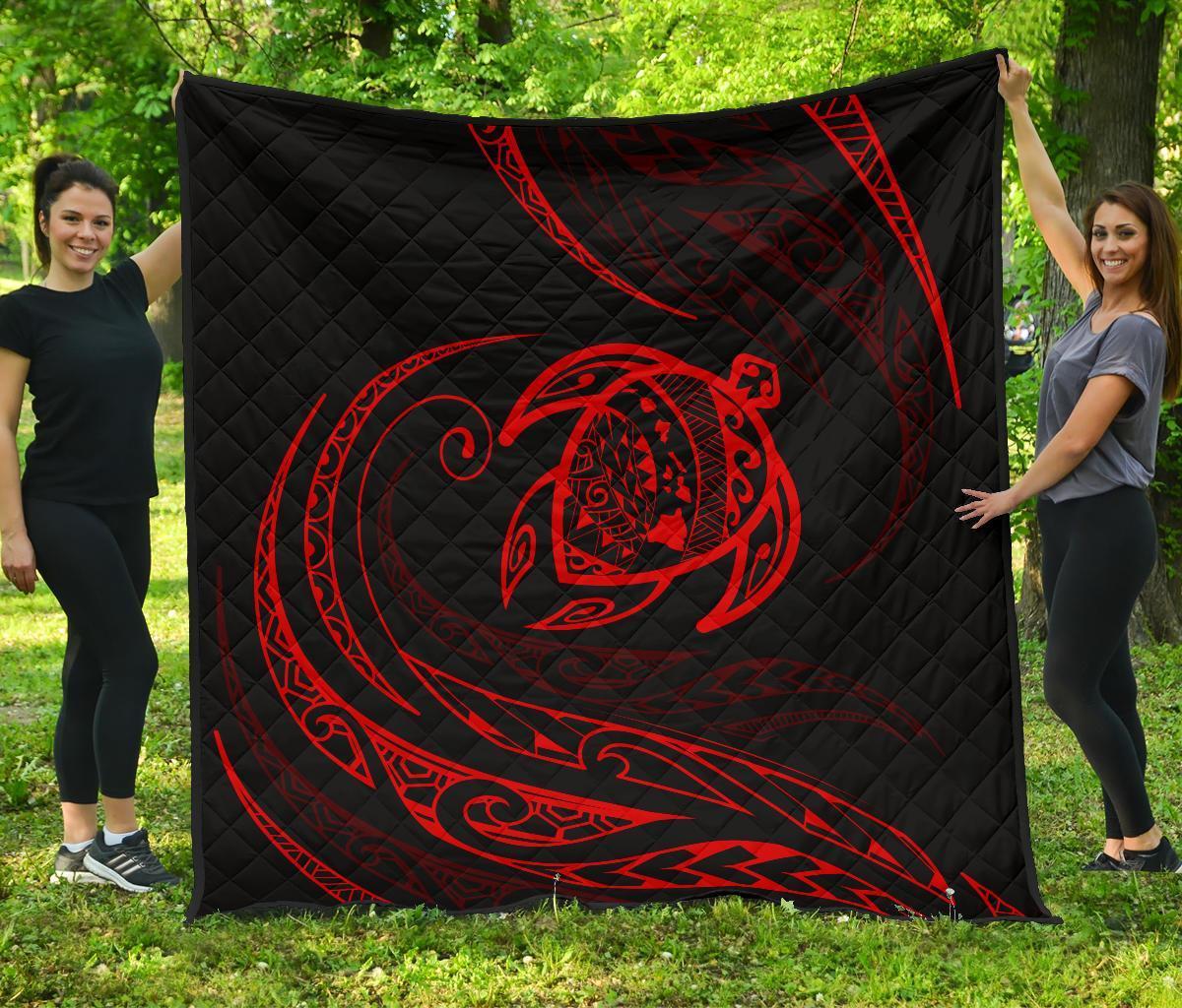 Hawaii Turtle Premium Quilt - Red - Frida Style Black - Polynesian Pride