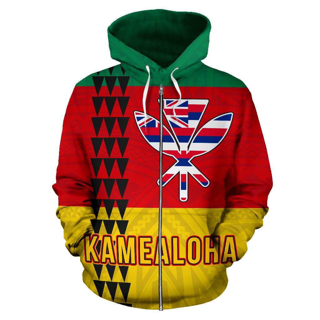 Polynesian Kakau Kamealoha Kanaka Flag of Hawaii Zip Hoodie - Polynesian Pride