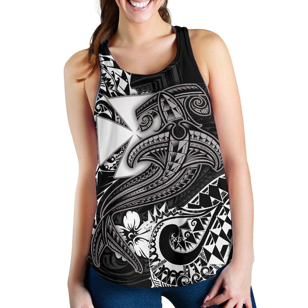 Polynesian Wallis and Futuna Women's Raccerback Tank - White Shark Polynesian Tattoo - Polynesian Pride