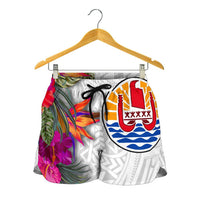 Tahiti Women's Shorts Polynesian Hibiscus White Pattern - Polynesian Pride