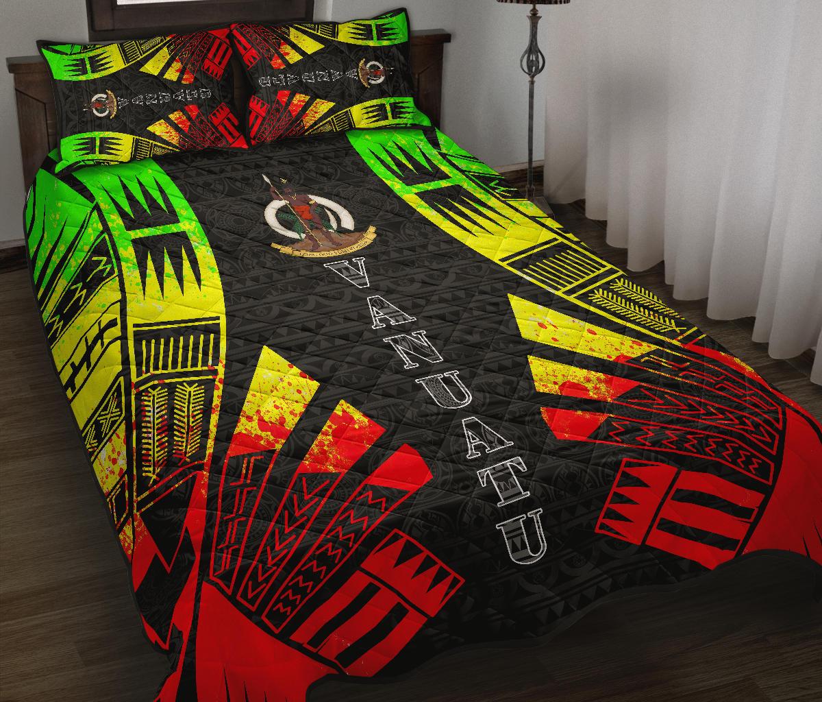 Vanuatu Quilt Bed Set - Vanuatu Coat Of Arms Reggae Tattoo Style - Polynesian Pride