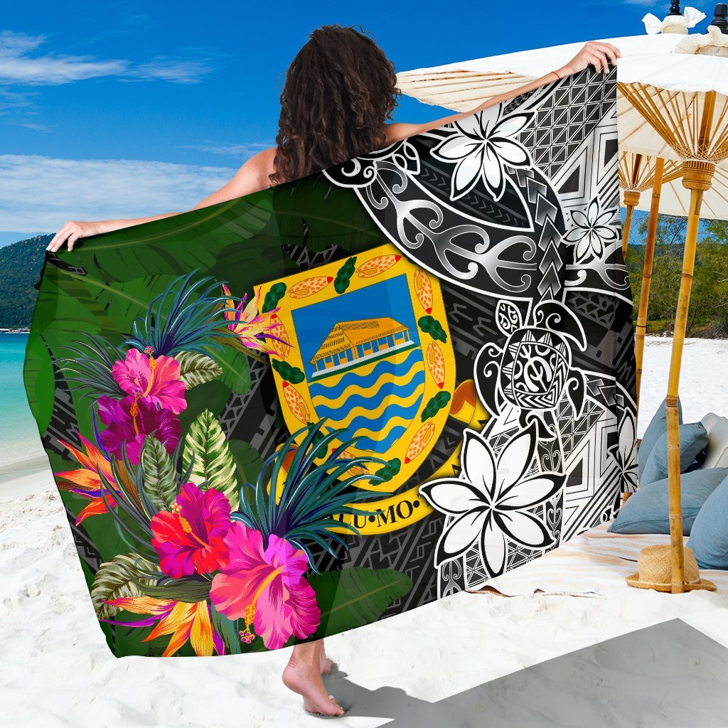 Tuvalu Sarong - Turtle Plumeria Banana Leaf Sarong One Size Black - Polynesian Pride