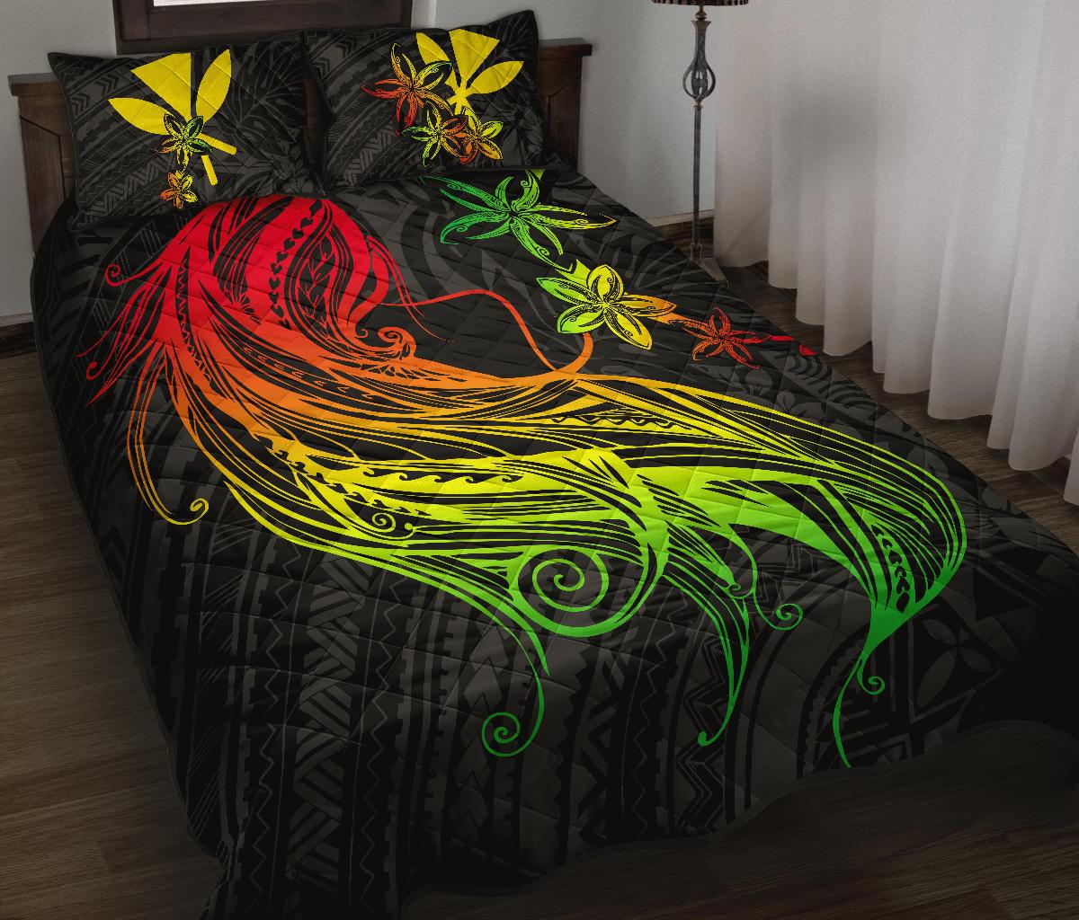 Polynesian Hawaii Quilt Bed Set - Kanaka Maoli Girl Hair Plumeria Art - Polynesian Pride