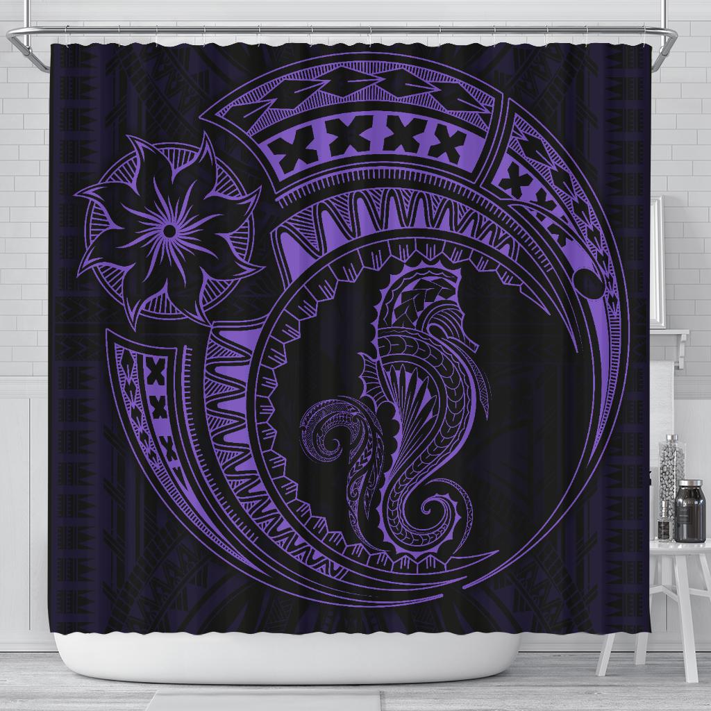 Seahorse Polynesian Shower Curtain - Polynesian Tattoo Purple 177 x 172 (cm) Purple - Polynesian Pride