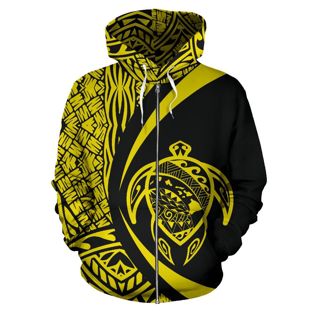 Polynesian Turtle Map of Hawaii Zip Hoodie Yellow Circle Style - Polynesian Pride