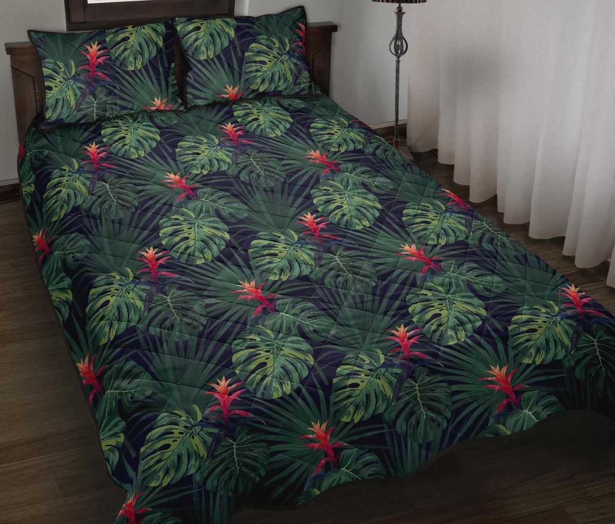 Tropical Monstera Leaf Green Quilt Bed Set Art - Polynesian Pride