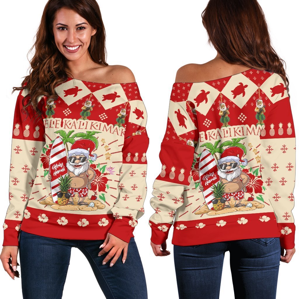 Hawaiian Christmas Off Shoulder Sweater - Special Version K5 Red - Polynesian Pride