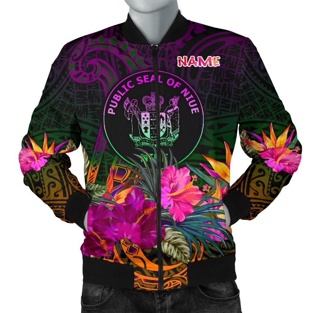 Niue Polynesian Personalised Men's Bomber Jacket - Summer Hibiscus Reggae - Polynesian Pride