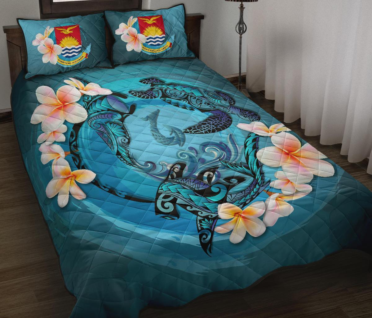 Kiribati Polynesian Quilt Bed Set - Blue Plumeria Animal Tattoo Blue - Polynesian Pride