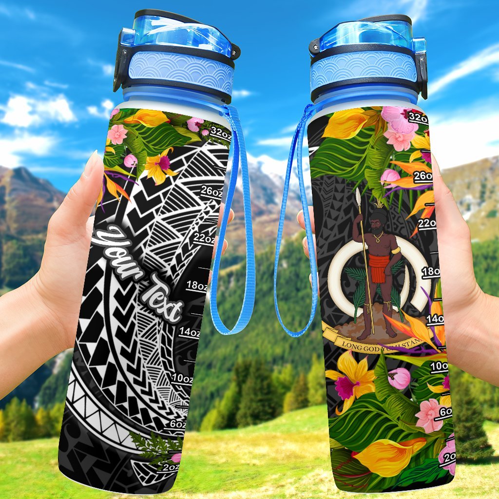 Vanuatu Custom Personalised Hydro Tracking Bottle - Seal Spiral Polynesian Patterns Hydro Tracking Bottle - Vanuatu 32oz Large Black - Polynesian Pride