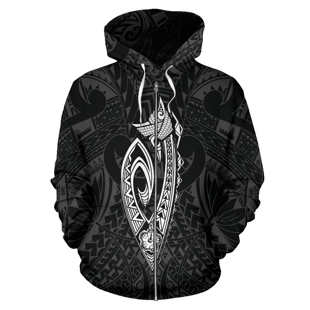 Polynesian Fish Hook Kanaka Map of Hawaii Zip Hoodie White - Polynesian Pride