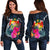 Tonga Polynesian Women's Off Shoulder Sweater - Tropical Flower Blue - Polynesian Pride