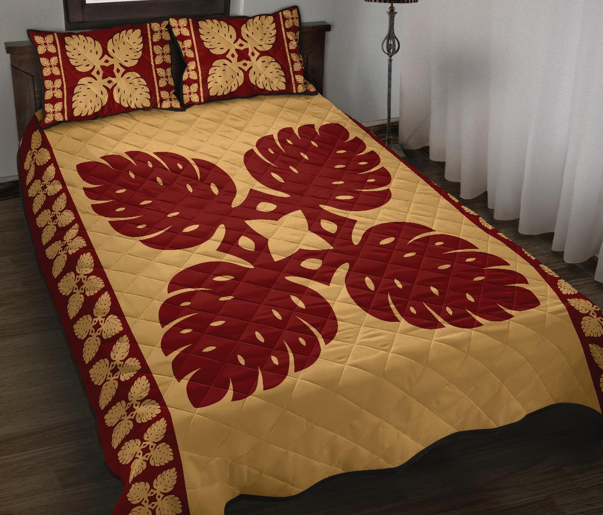 Hawaiian Quilt Pattern Palm Symmetry Quilt Bed Set - Polynesian Pride