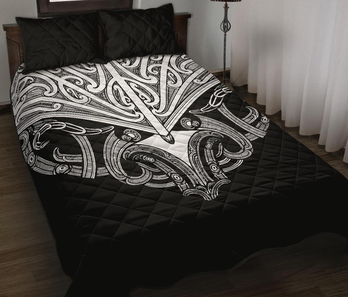 Quilt Bed Set Nz Maori Tattoo Koru White Black - Polynesian Pride