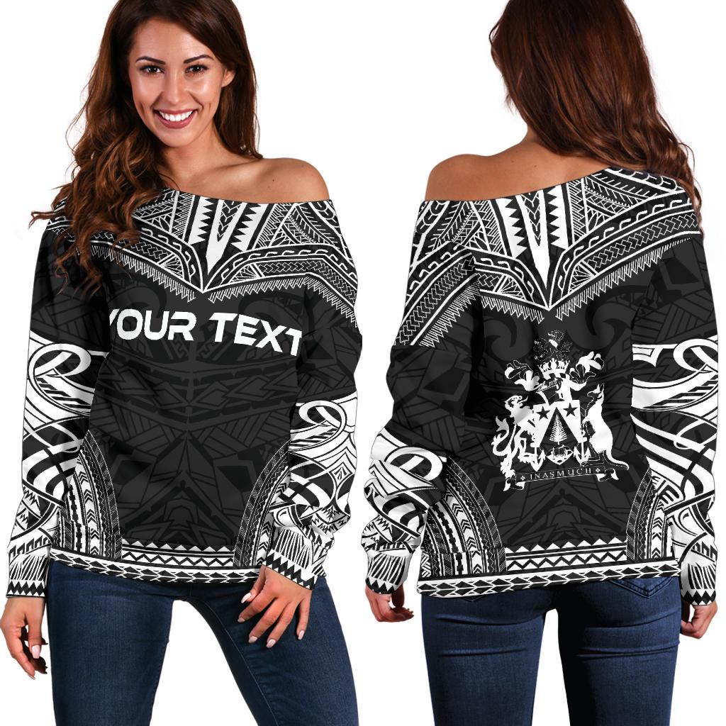 Norfolk Island Polynesian Chief Custom Personalised Women's Off Shoulder Sweater - Black Version Black - Polynesian Pride