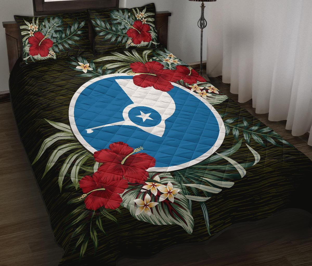 Yap Polynesian Quilt Bed Set - Special Hibiscus Black - Polynesian Pride