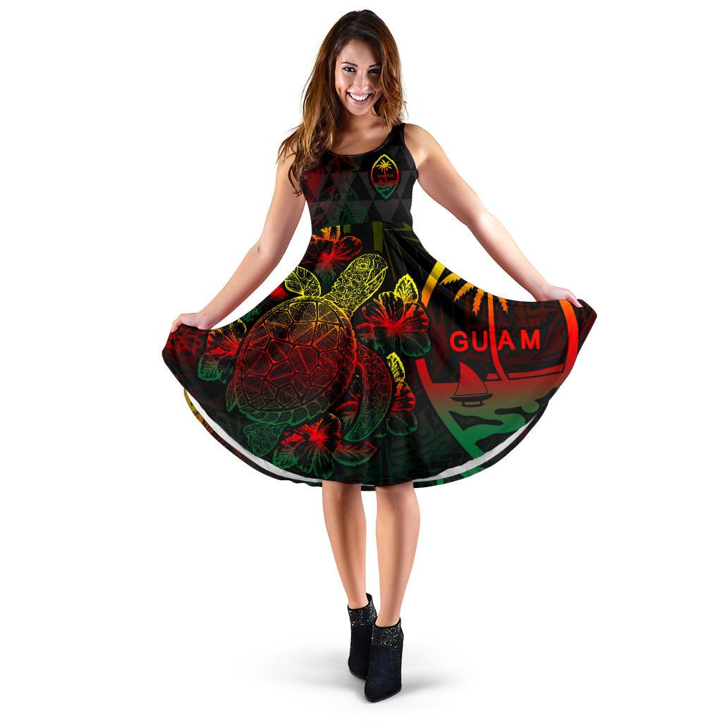 Guam Polynesian Midi Dress - Turtle Hibiscus Reggae Women Reggae - Polynesian Pride