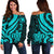 Hawaii Women Off Shoulder Sweater - Turquoise Tentacle Turtle Blue - Polynesian Pride