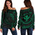 Hawaii Polynesian Custom Personalised Women's Off Shoulder Sweater - Green Tribal Wave Green - Polynesian Pride