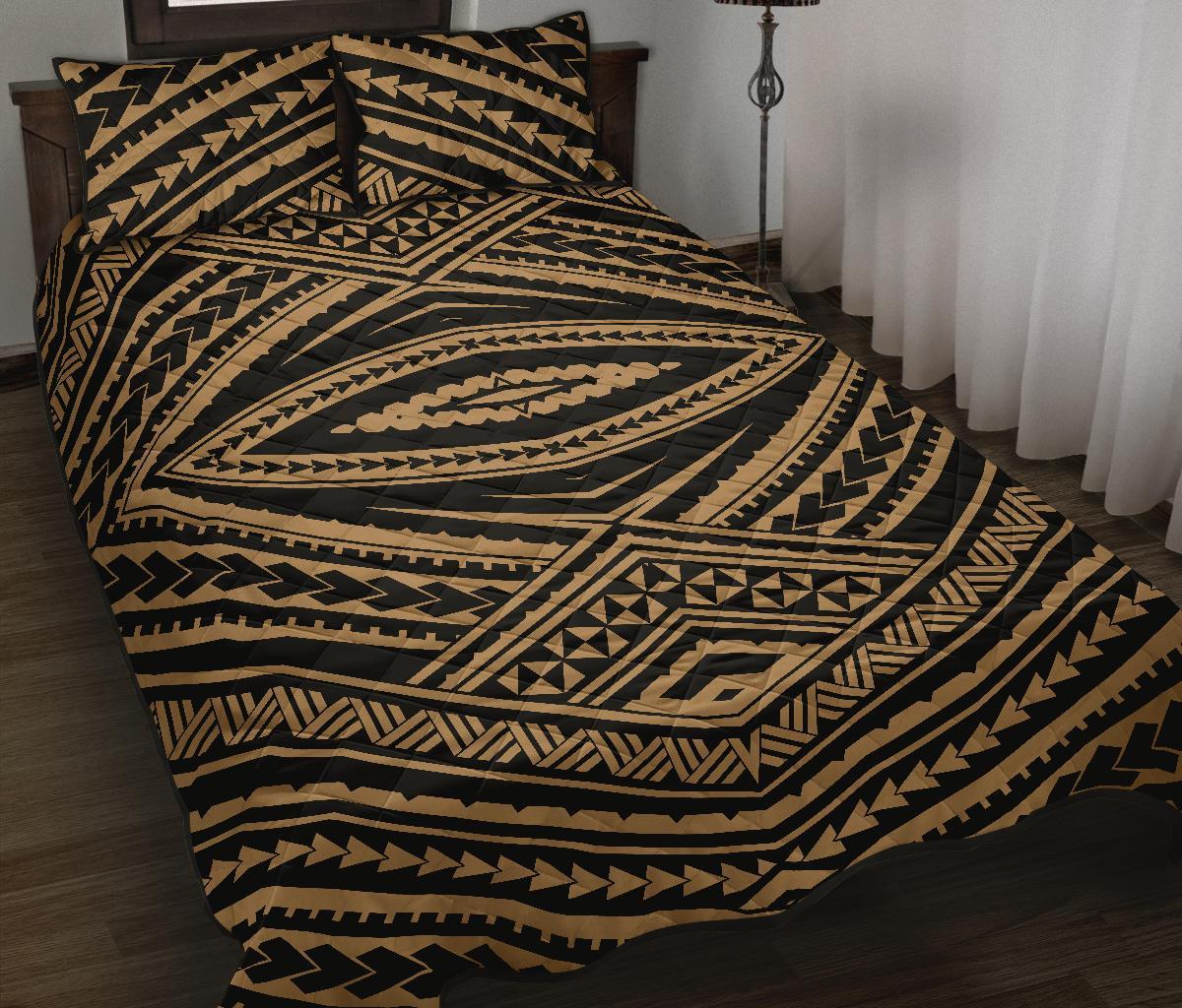 Hawaii Quilt Bed Set Polynesia Tatau AH Gold - Polynesian Pride