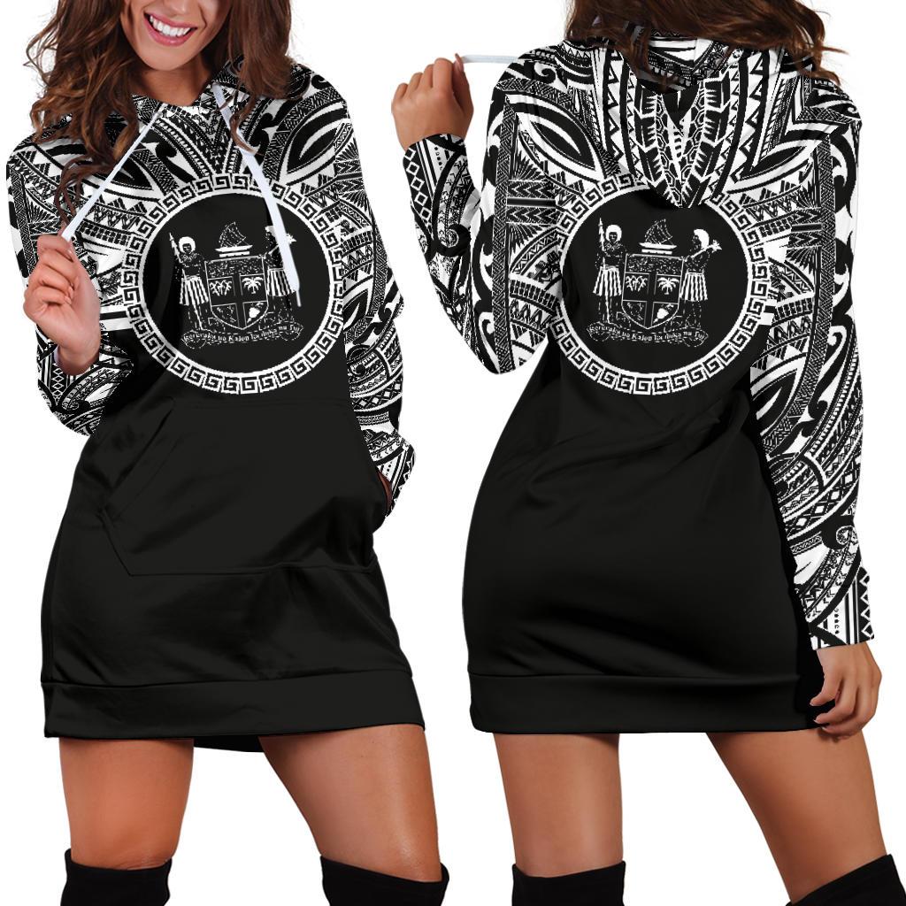 Fiji Women Hoodie Dress - Fiji Coat Of Arms Polynesian Black Color Black - Polynesian Pride