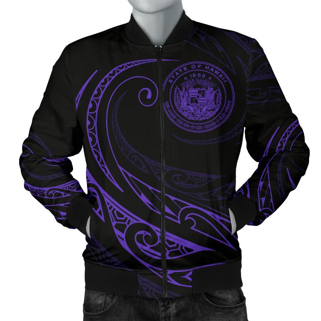 Hawaii Coat Of Arms Polynesian Men's Bomber Jacket - Purple - Frida Style Purple - Polynesian Pride