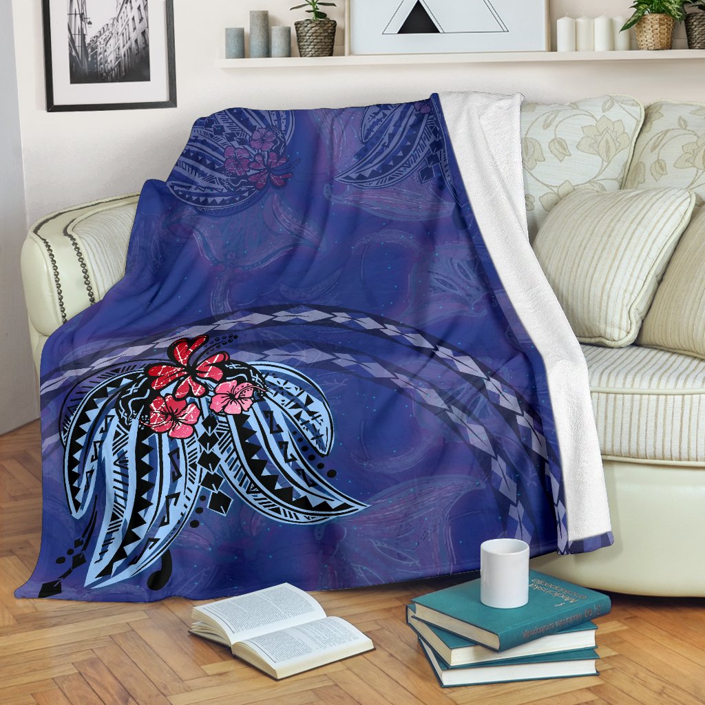 Hibiscus Flowers Premium Blanket - Polynesian Patterns Style White - Polynesian Pride