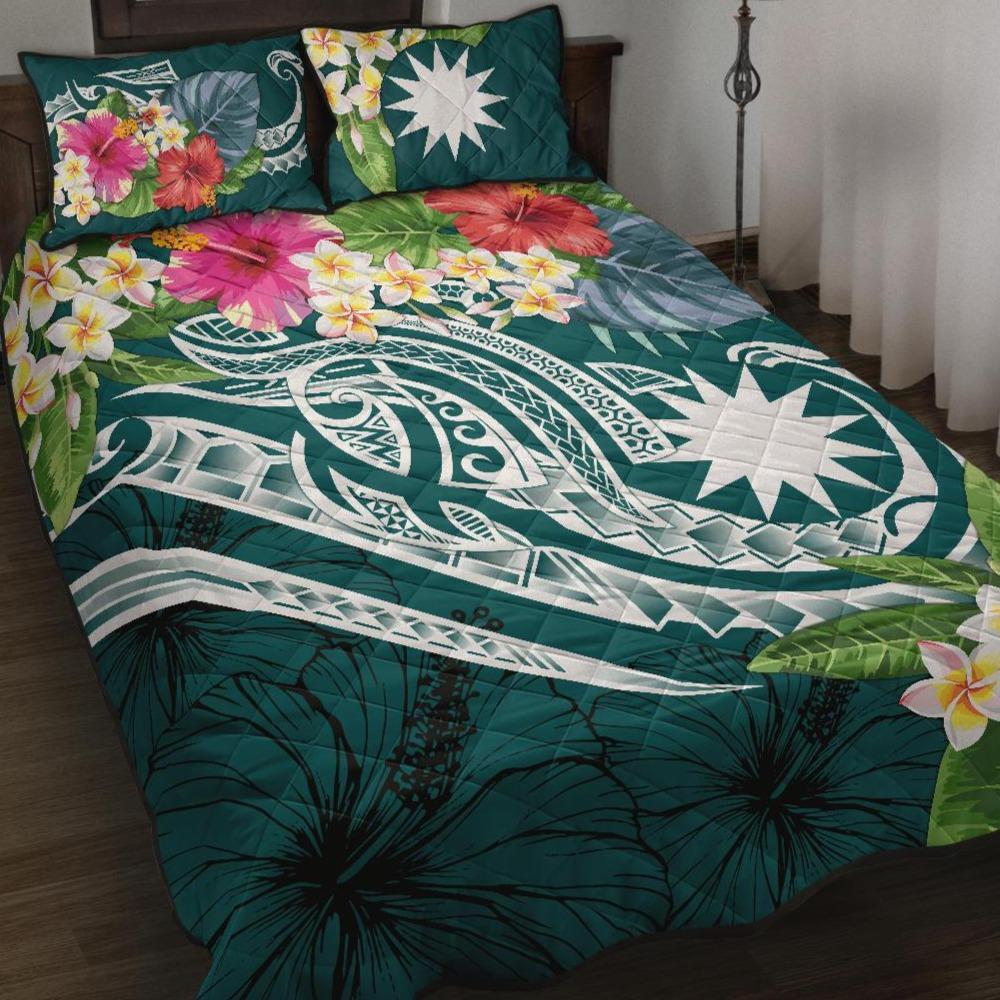 Nauru Polynesian Quilt Bed Set - Summer Plumeria (Turquoise) Turquoise - Polynesian Pride