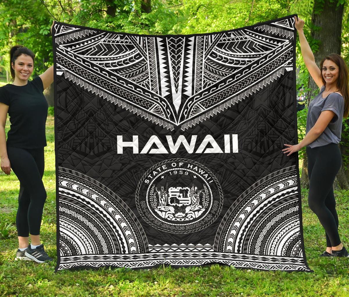 Hawaii Premium Quilt - Hawaii Seal Polynesian Chief Black Version Black - Polynesian Pride