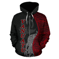 Vanuatu Polynesian Zip up Hoodie Coconut Tree Red - Polynesian Pride