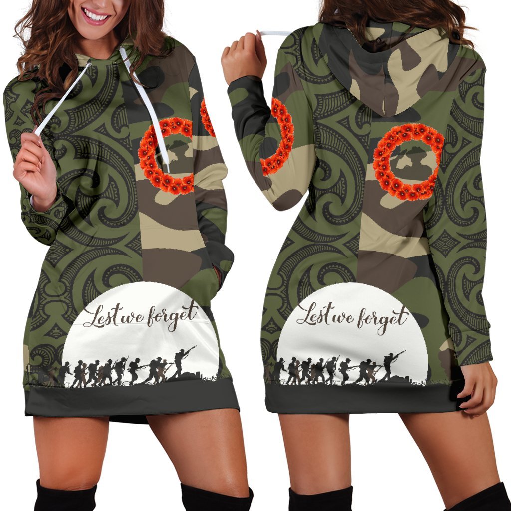 Anzac Maori Women Hoodie Dress Camo Lest For Get Camo - Polynesian Pride