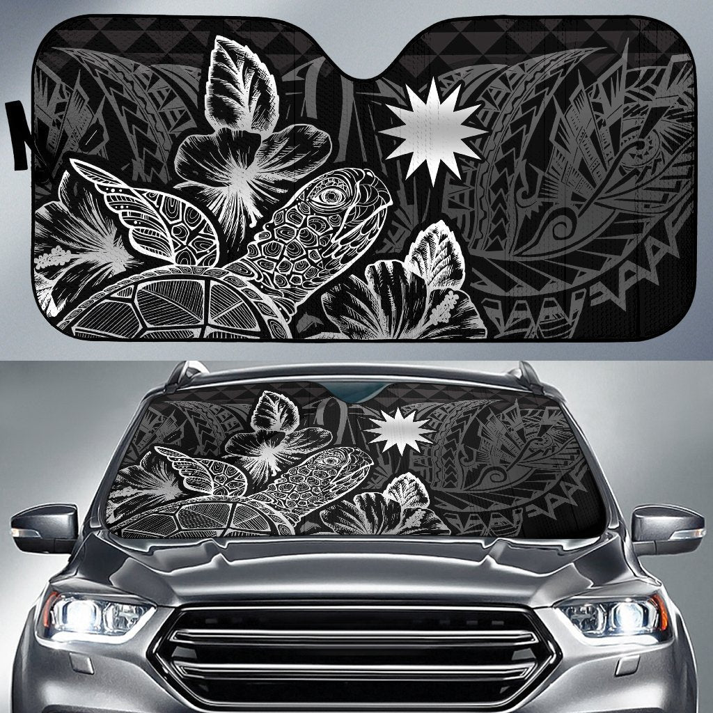 Nauru Auto Sun Shades Turtle Hibiscus Black Auto Sun Shade Universal Fit Black - Polynesian Pride