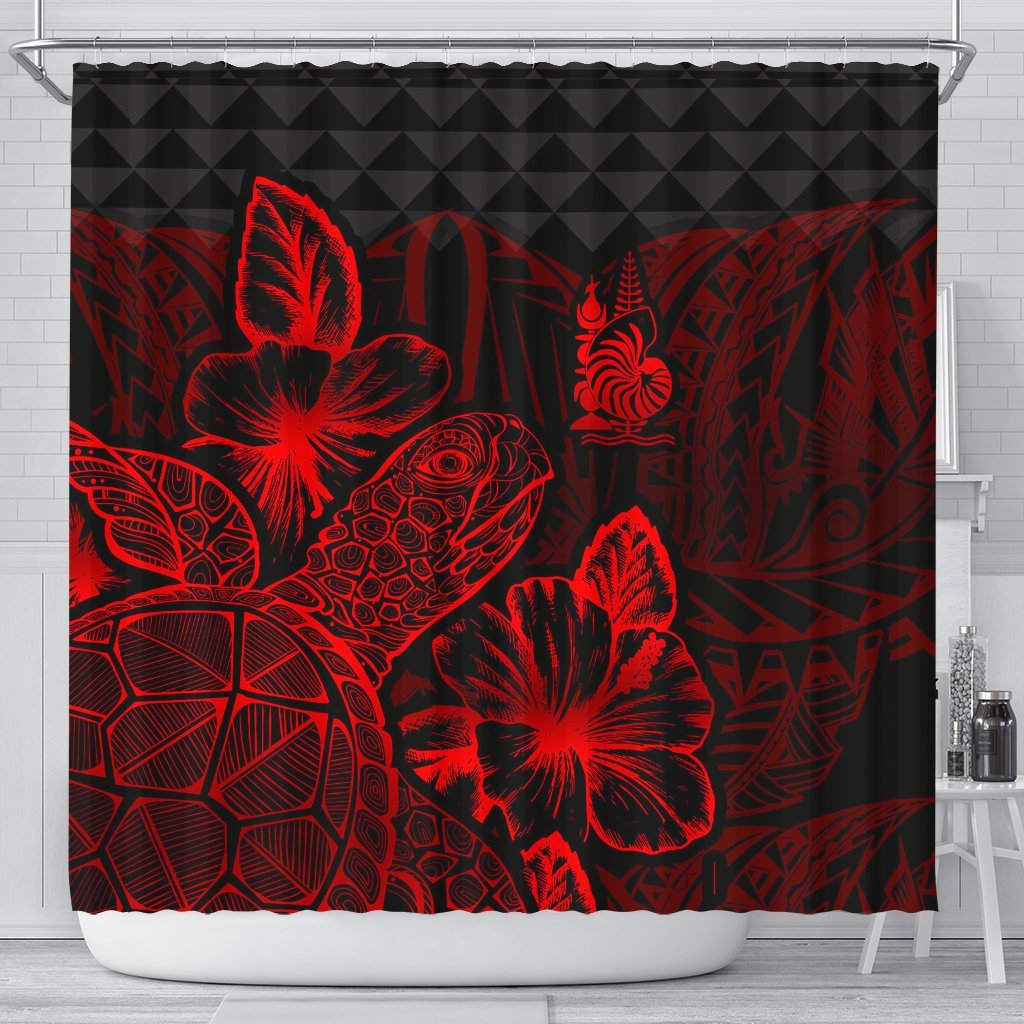 New Caledonia Shower Curtain Turtle Hibiscus Red 177 x 172 (cm) Red - Polynesian Pride