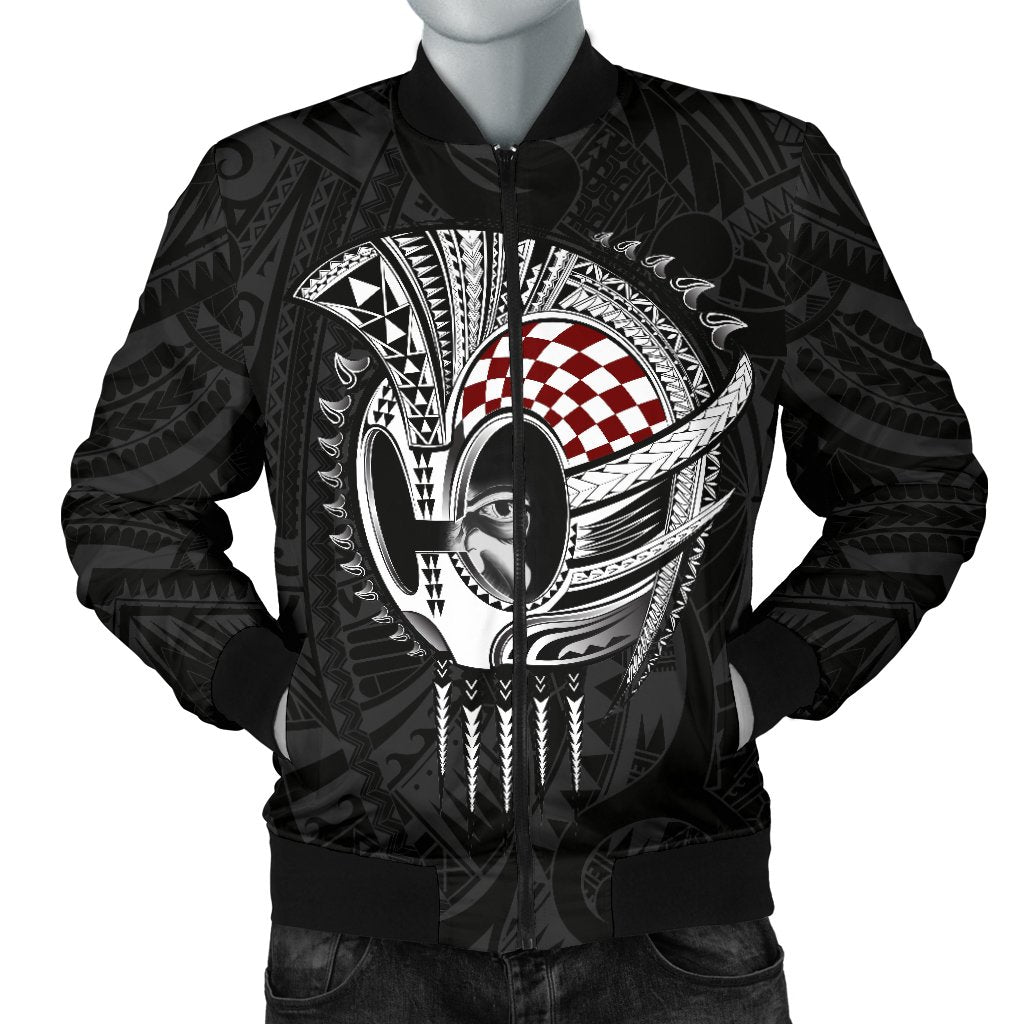 Hawaii Polynesian Warrior Mask Men's Bomber Jacket - AH - Toon Style Black - Polynesian Pride