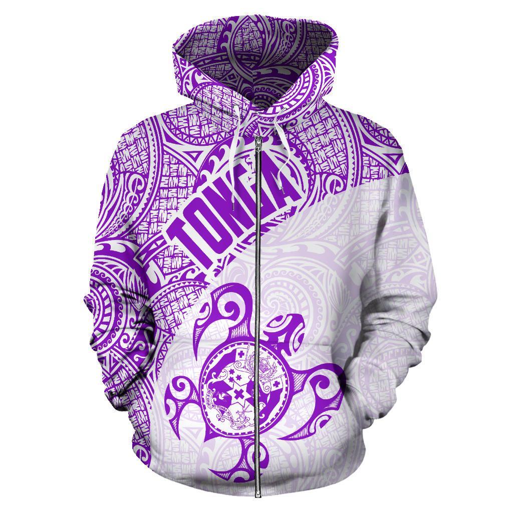 Tonga Zip up Hoodie Tonga Coat of Arms In Turtle Polynesian Tattoo 100 - Polynesian Pride