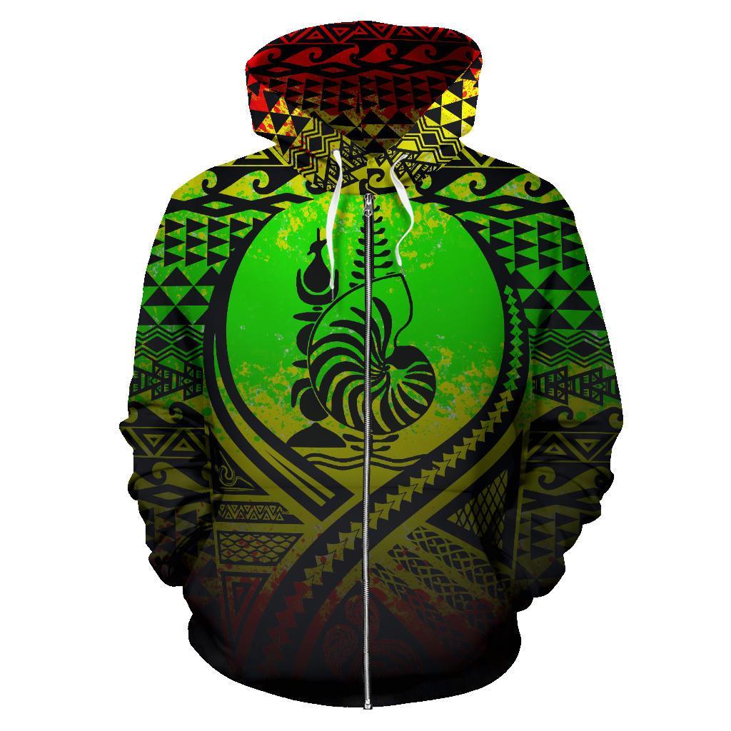 New Caledonia All Over Zip up Hoodie Lift up Reggae - Polynesian Pride